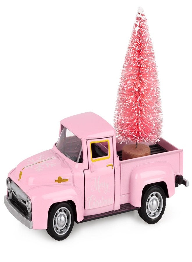 Atiloy شاحنة أتيلوي الوردية مع شجرة عيد الميلاد الوردية الصغيرة ورقاقات الثلج، شاحنة معدنية، ديكور منزلي عتيق متعدد الطبقات لطاولات عيد الميلاد، ديكور للمطبخ، رف الموقد، رف الكتب، ركن القهوة، شاحنات صغيرة مصبوبة - Image 1